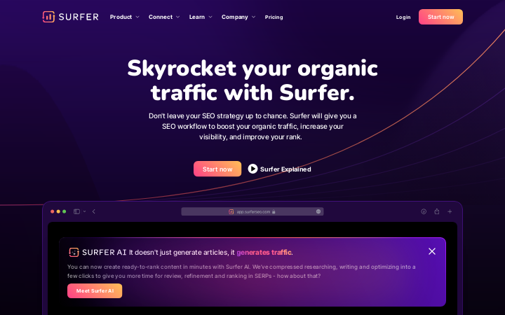 Screenshot of the Surfer SEOwebsite