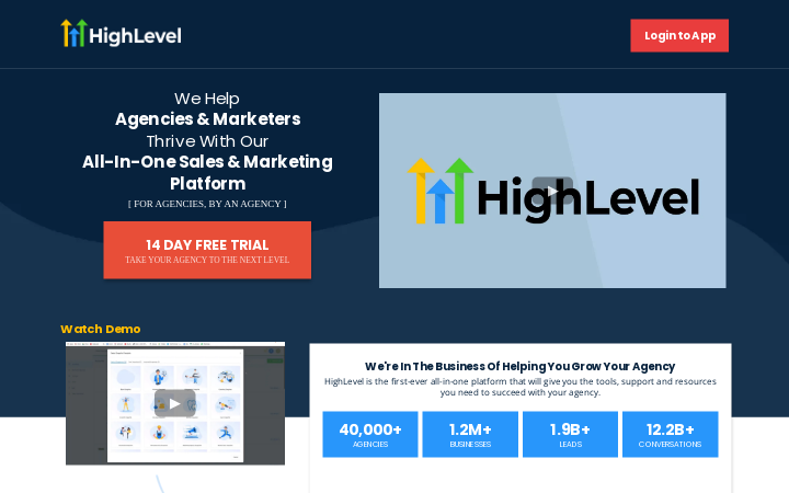 Screenshot of the GoHighLevelwebsite